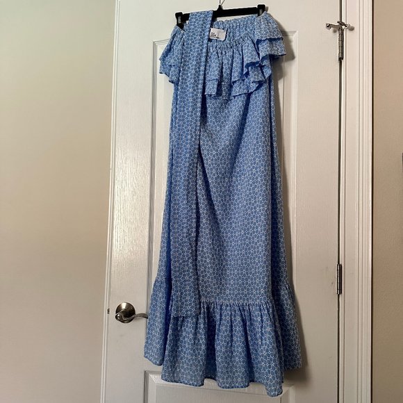 Lisa Marie Fernandez light blue Eyelet strapless cotton belted maxi dress S - Picture 13 of 13